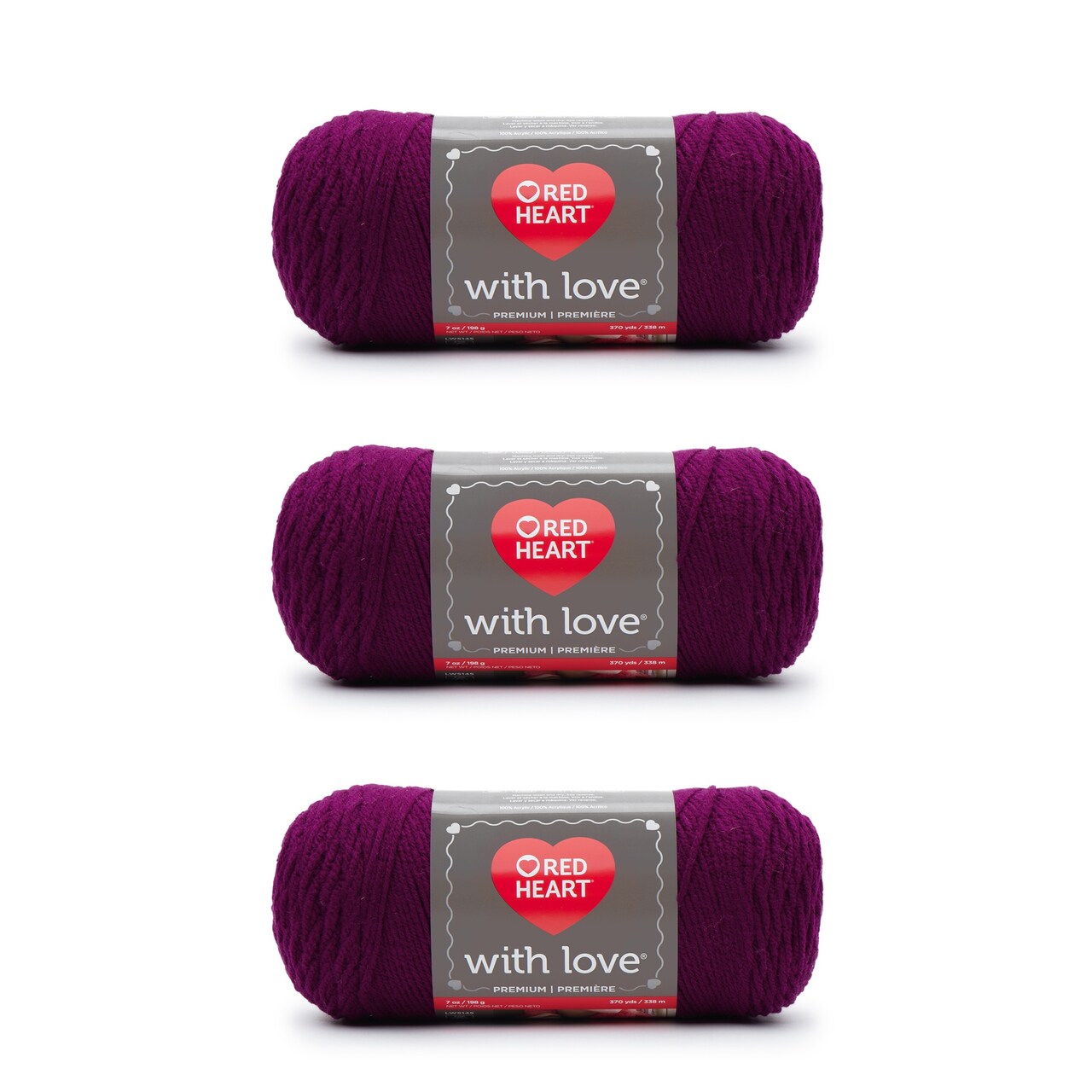 Red Heart With Love Boysenberry Yarn - 3 Pack of 198g/7oz - Acrylic - 4 Medium (Worsted) - 370 Yards - Knitting/Crochet